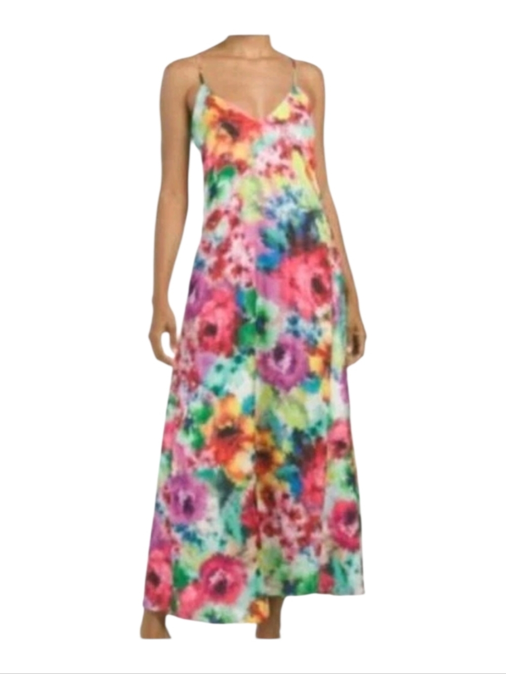 NEW! Nicole Miller New York Watercolor Satin Maxi Dress Size Medium